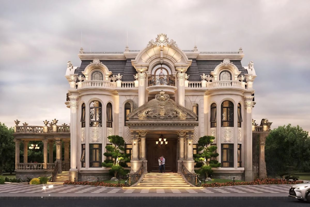 Biệt thự phong cách châu Âu mái Mansard nổi bật với hình khối sang trọng (Ảnh: Sưu tầm)