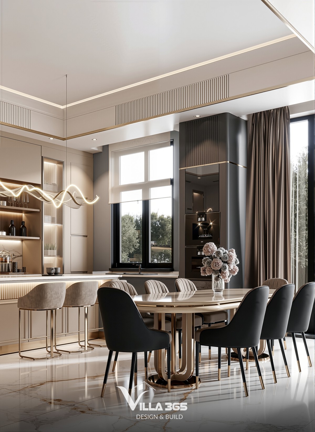 Nội thất biệt thự hiện đại cao cấp biến căn bếp thành không gian thư giãn đầy cảm hứng