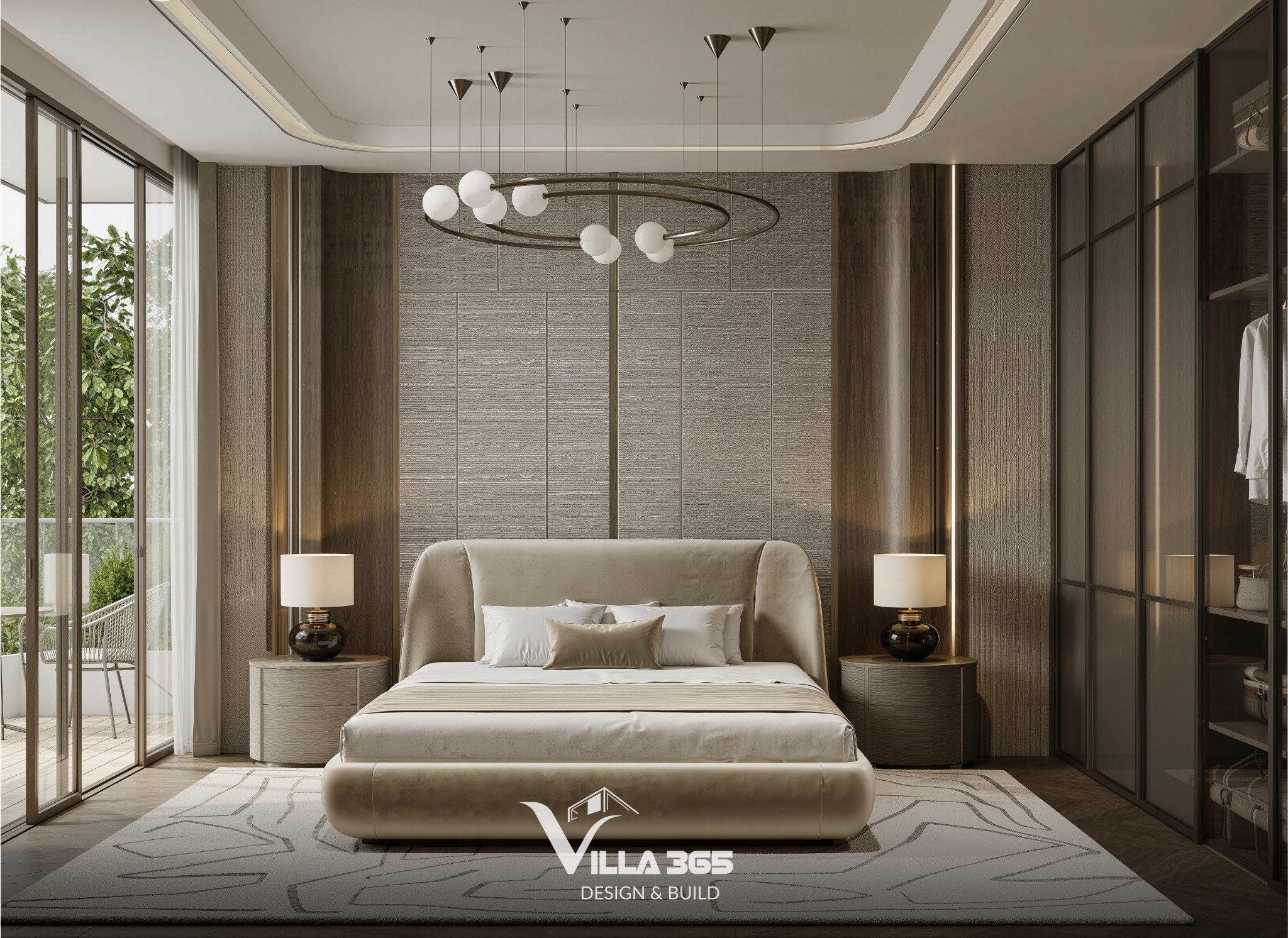 Phòng ngủ trong thiết kế nội thất biệt thự hiện đại hướng đến sự thư giãn và riêng tư tuyệt đối