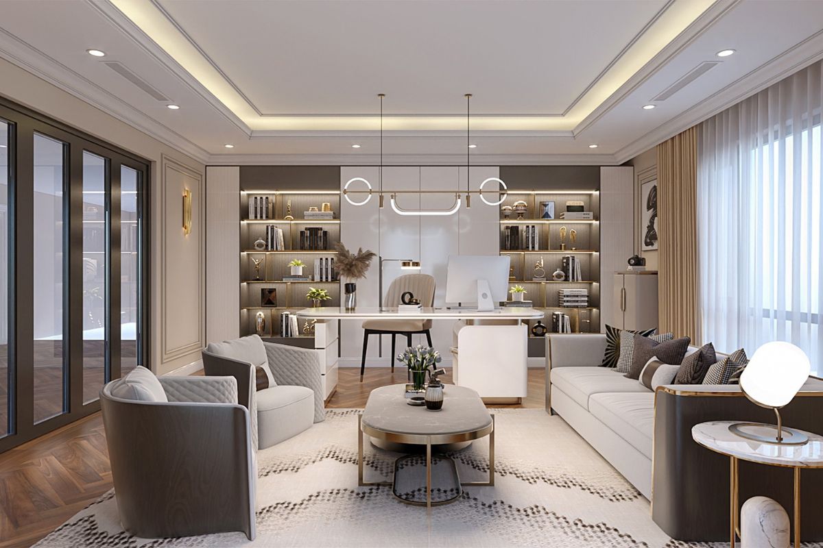 Thiết kế nội thất biệt thự hiện đại ngày càng đề cao trải nghiệm làm việc tại nhà tiện nghi và linh hoạt (Ảnh: Sưu tầm)