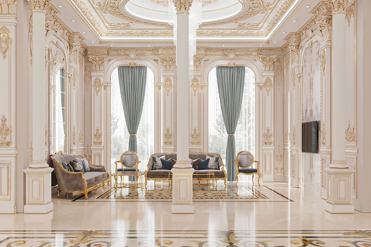 Những gam màu quý tộc như vàng đồng, đỏ burgundy hay trắng kem giúp nội thất villa cổ điển cao cấp thêm sang trọng và tinh tế (Ảnh: Sưu tầm)