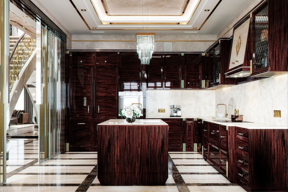 Thiết kế nội thất biệt thự luxury hiện đại thường tích hợp đảo bếp lớn để tăng tiện nghi sử dụng (Ảnh: Sưu tầm)