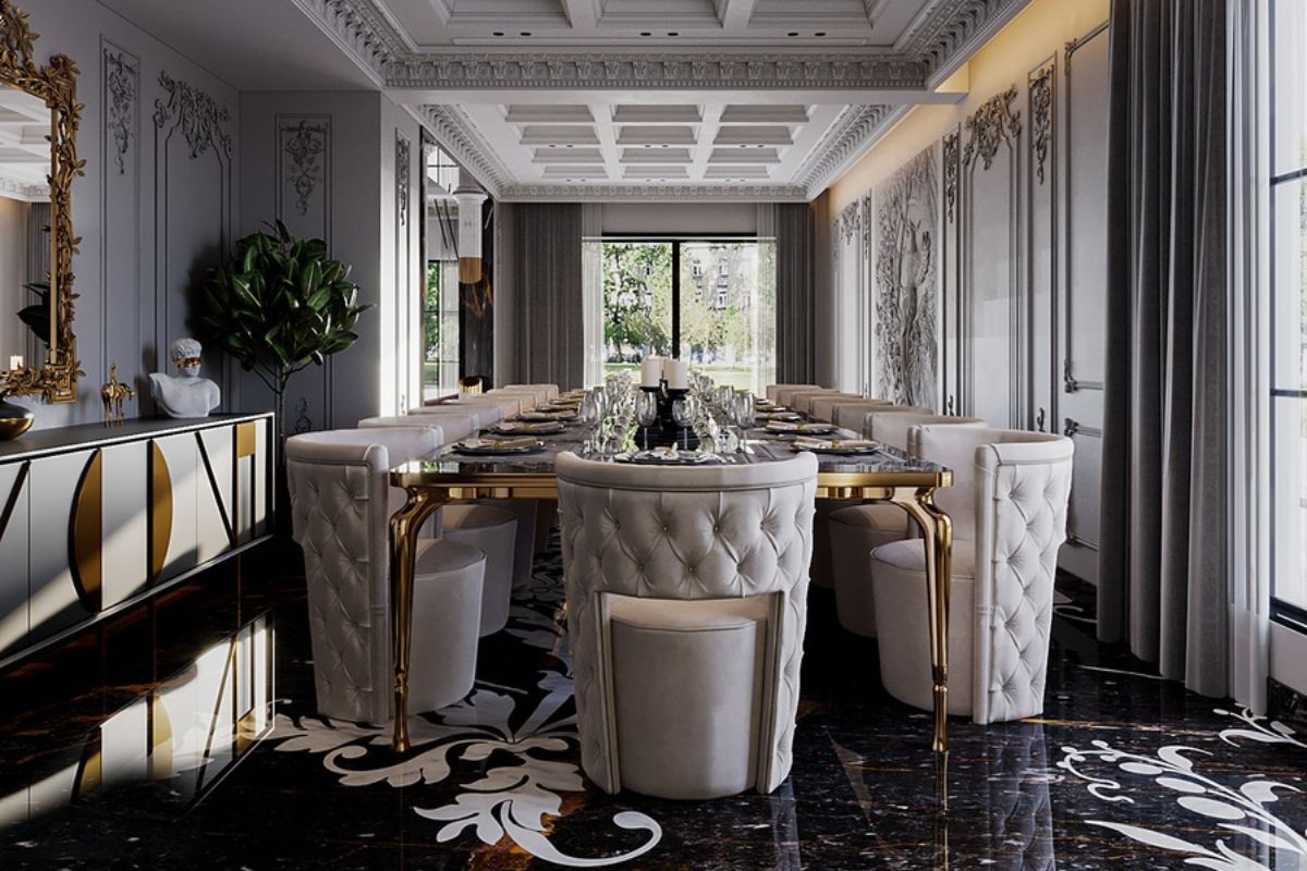 Thiết kế nội thất biệt thự luxury giúp phòng ăn trở thành nơi kết nối cảm xúc và tiếp đón sang trọng (Ảnh: Sưu tầm)