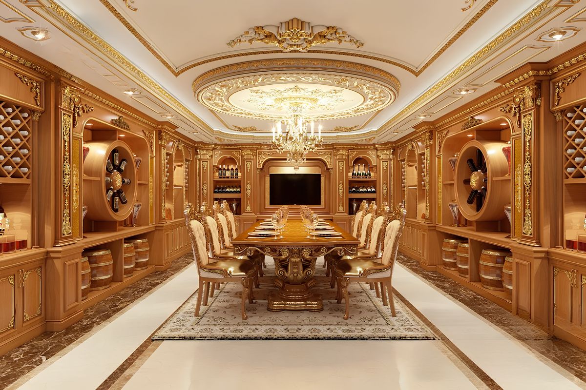 Hầm rượu trong nội thất villa cổ điển cao cấp thể hiện phong cách sống thượng lưu và gu thưởng thức tinh tế (Ảnh: Sưu tầm)