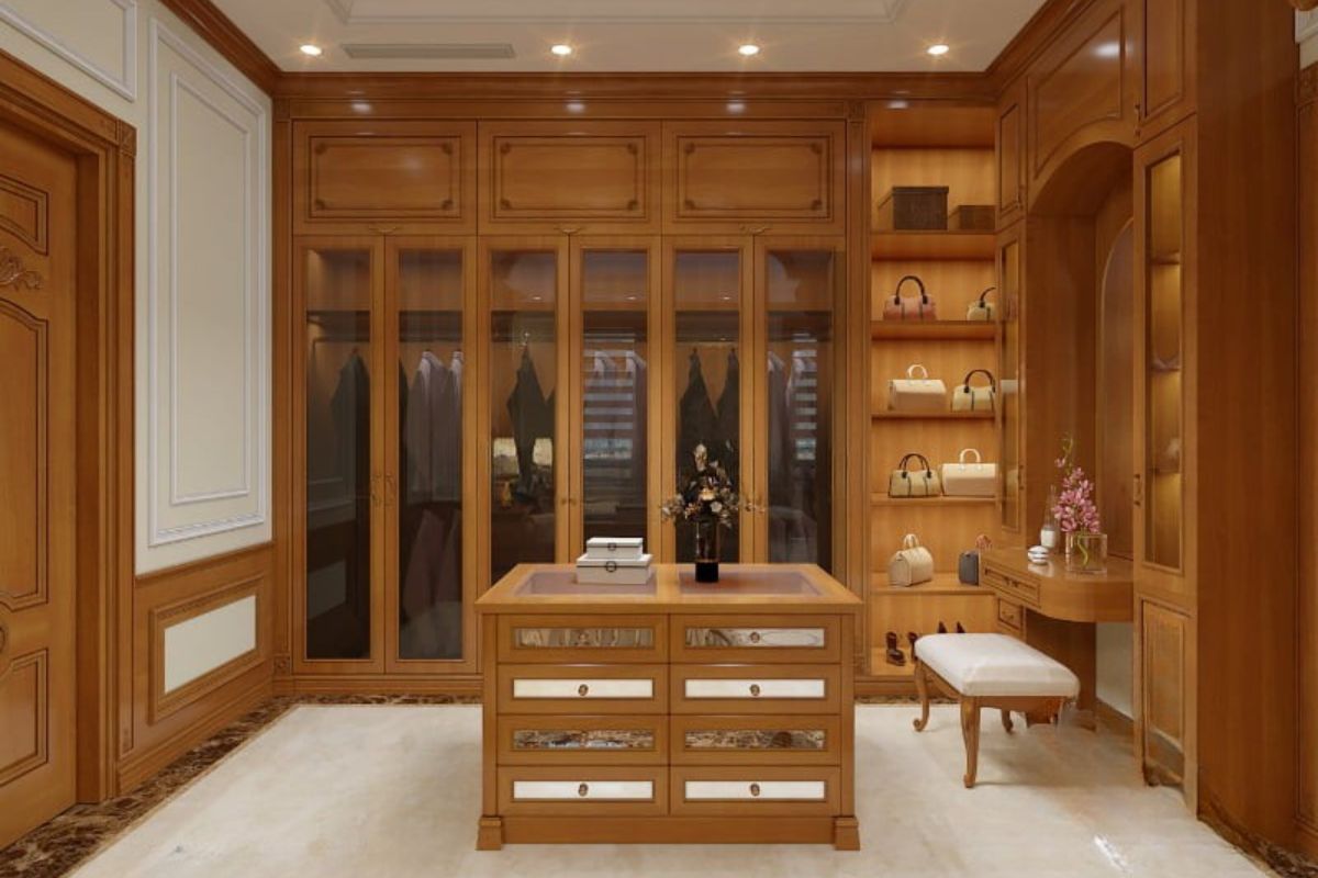Thiết kế phòng thay đồ cao cấp mang đến trải nghiệm như showroom thời trang ngay trong biệt thự (Ảnh: Sưu tầm)