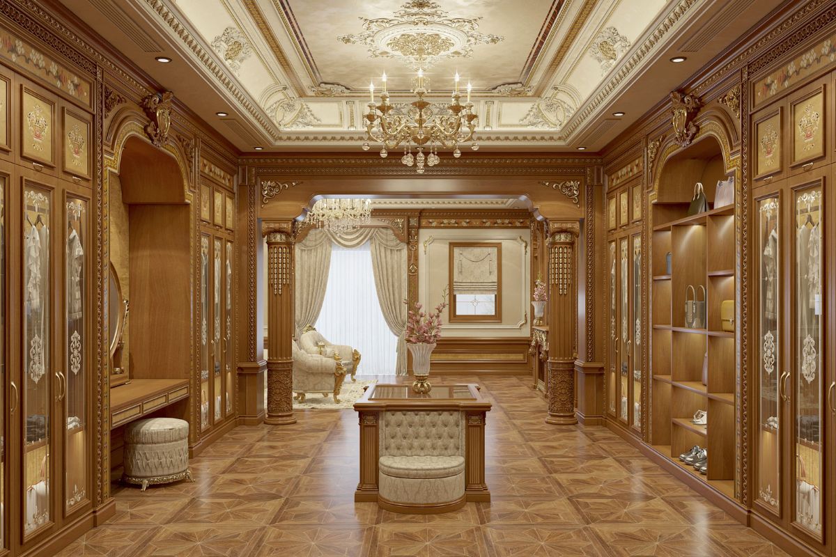Không gian phòng thay đồ trong nội thất villa tân cổ điển thể hiện gu thẩm mỹ tinh tế của gia chủ (Ảnh: Sưu tầm)