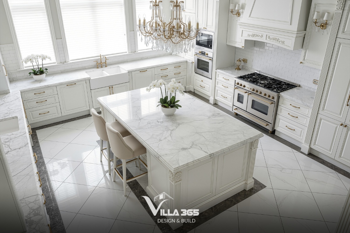 Đá marble vân mây giúp nội thất biệt thự châu Âu thêm nổi bật và đẳng cấp theo thời gian