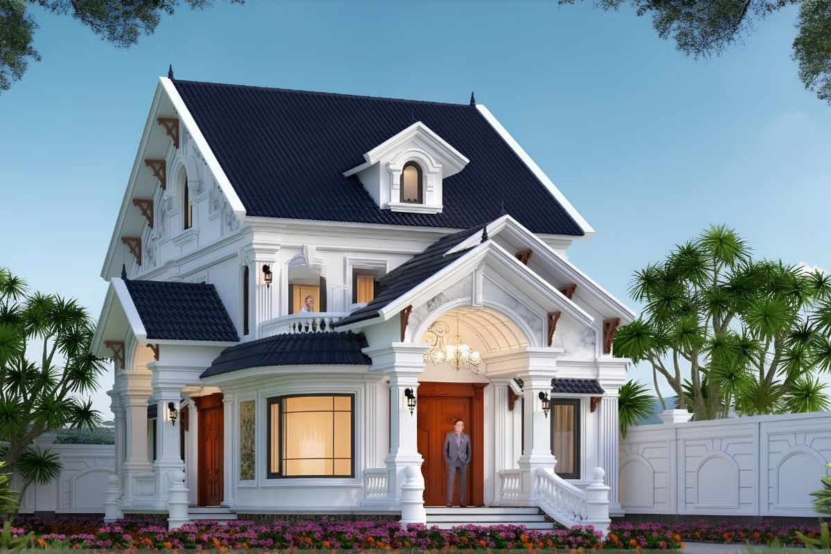Mẫu biệt thự 1 trệt 1 lầu mái Thái đẹp sang trọng 2026 8 Biệt thự mái thái tân cổ điển là sự giao thoa giữa nét sang trọng châu Âu và tính ứng dụng của kiến trúc hiện đại (Ảnh: Sưu tầm)