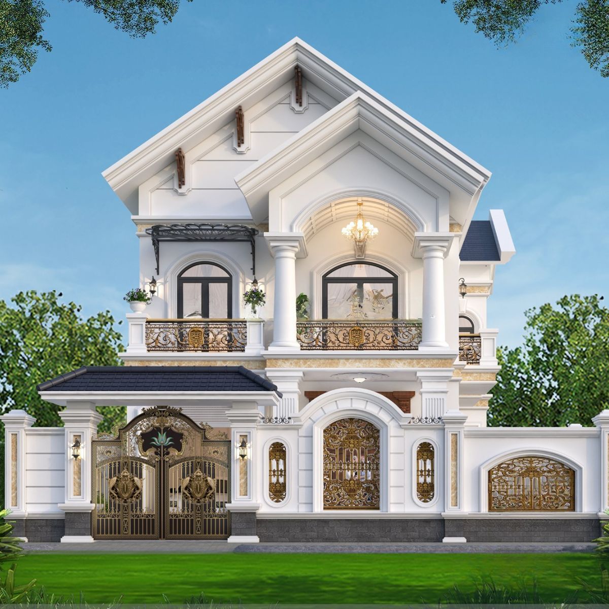 Mẫu biệt thự 1 trệt 1 lầu mái Thái đẹp sang trọng 2026 21 Các khoảng xanh nhỏ tại sân trước hoặc ban công góp phần cải thiện chất lượng môi trường sống (Ảnh: Sưu tầm)