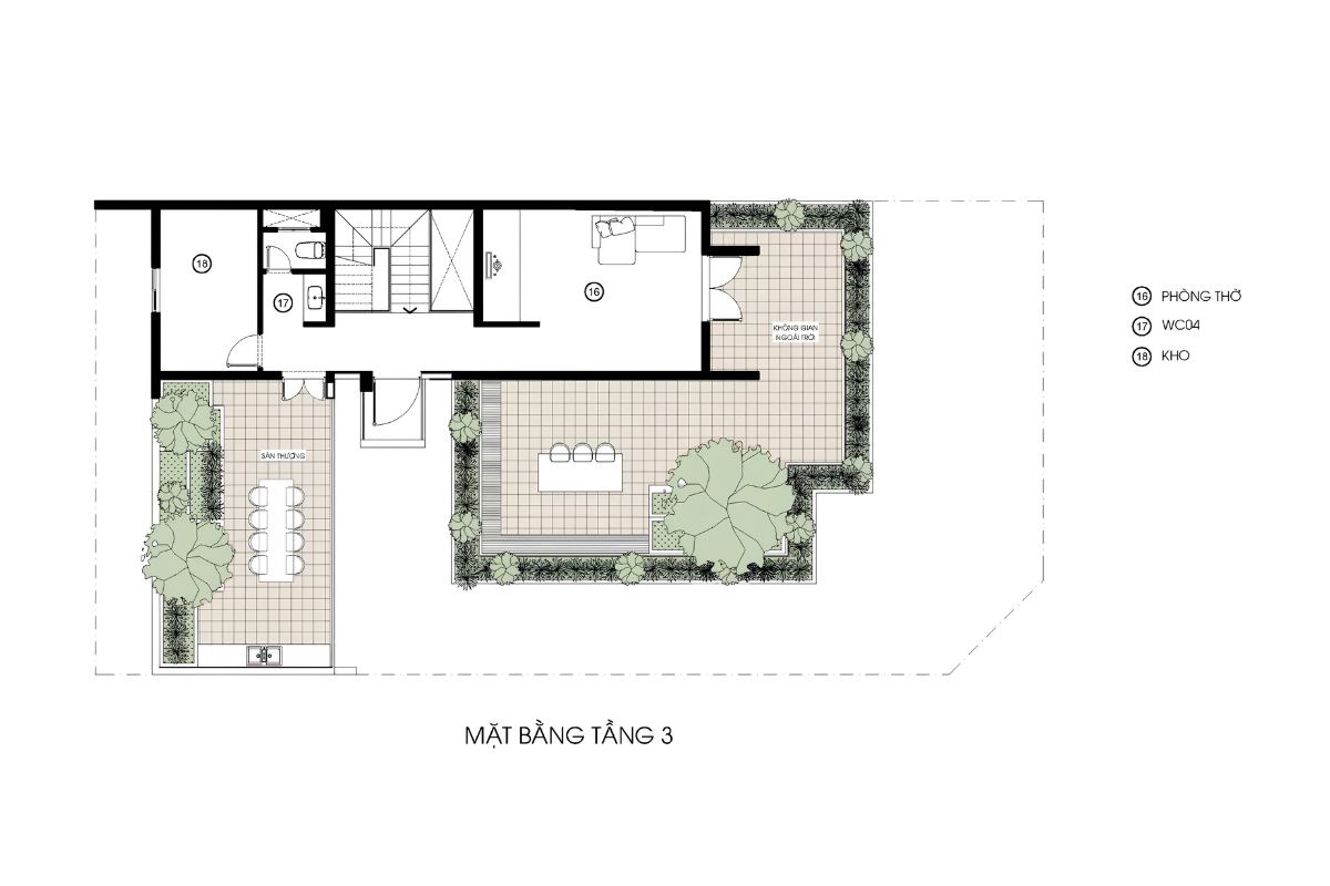 Mẫu biệt thự 1 trệt 2 lầu đẹp 2026: Bản vẽ mặt bằng & báo giá chi tiết 30 Với sân thượng, phòng thờ, gym hoặc khu giải trí, lầu 2 giúp biệt thự phố 1 trệt 2 lầu mở rộng tiện ích mà vẫn giữ được sự riêng tư cần thiết (Ảnh: Sưu tầm)