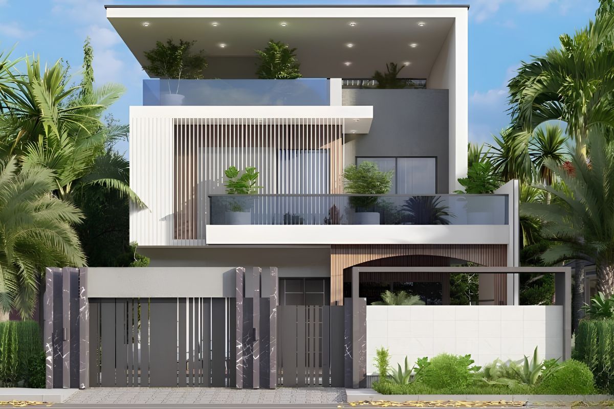 Mẫu biệt thự 2 tầng 1 tum 3 phòng ngủ phù hợp với gia đình từ 4–5 thành viên (Ảnh: Sưu tầm)