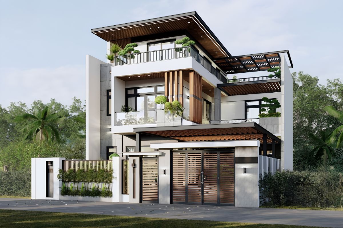 Biệt thự 2 tầng 1 tum 200m2 tạo điều kiện để triển khai những ý tưởng kiến trúc quy mô lớn (Ảnh: Sưu tầm)