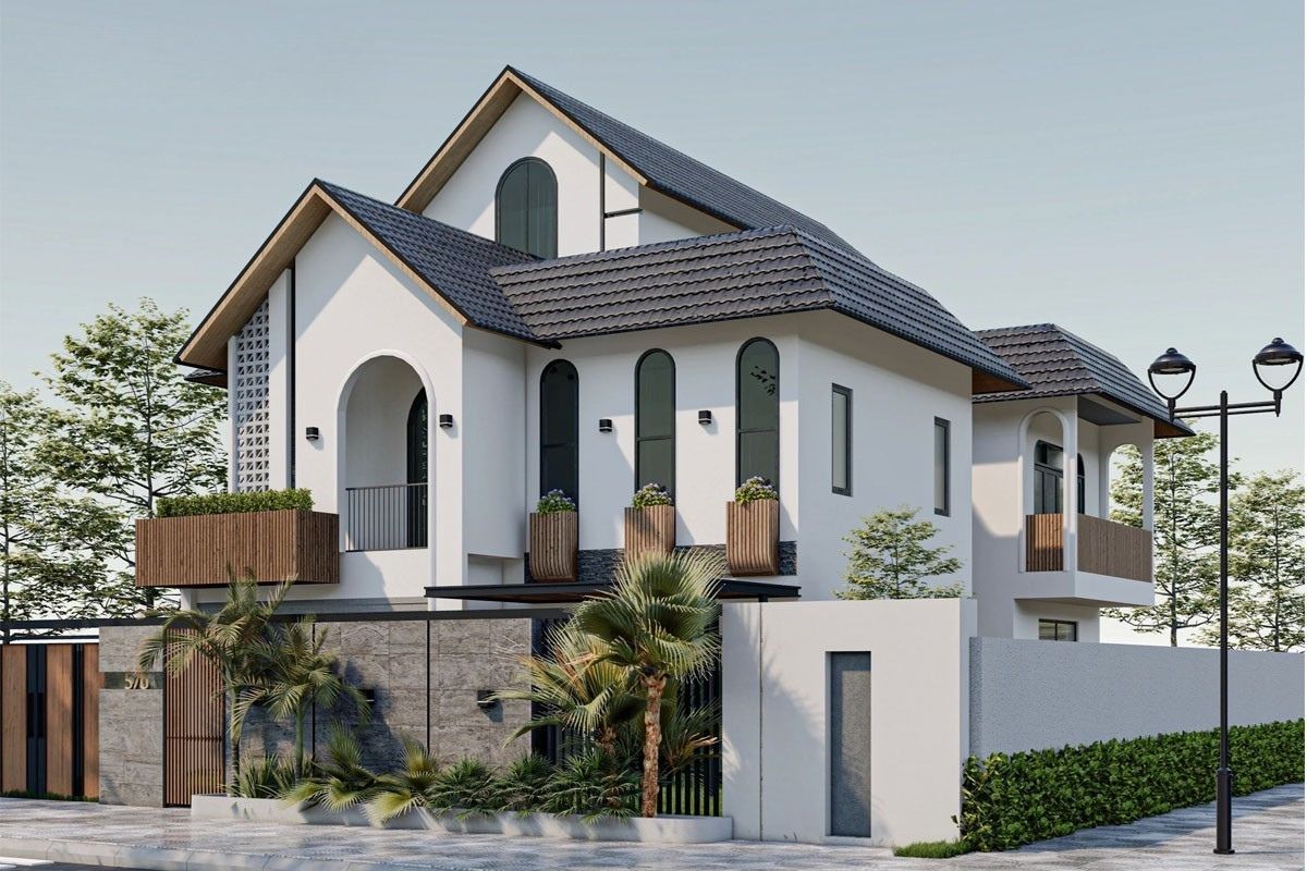 Biệt thự 2 tầng 4 phòng ngủ mái Thái nổi bật với hình khối cao ráo và vẻ đẹp sang trọng đặc trưng (Ảnh: Sưu tầm)