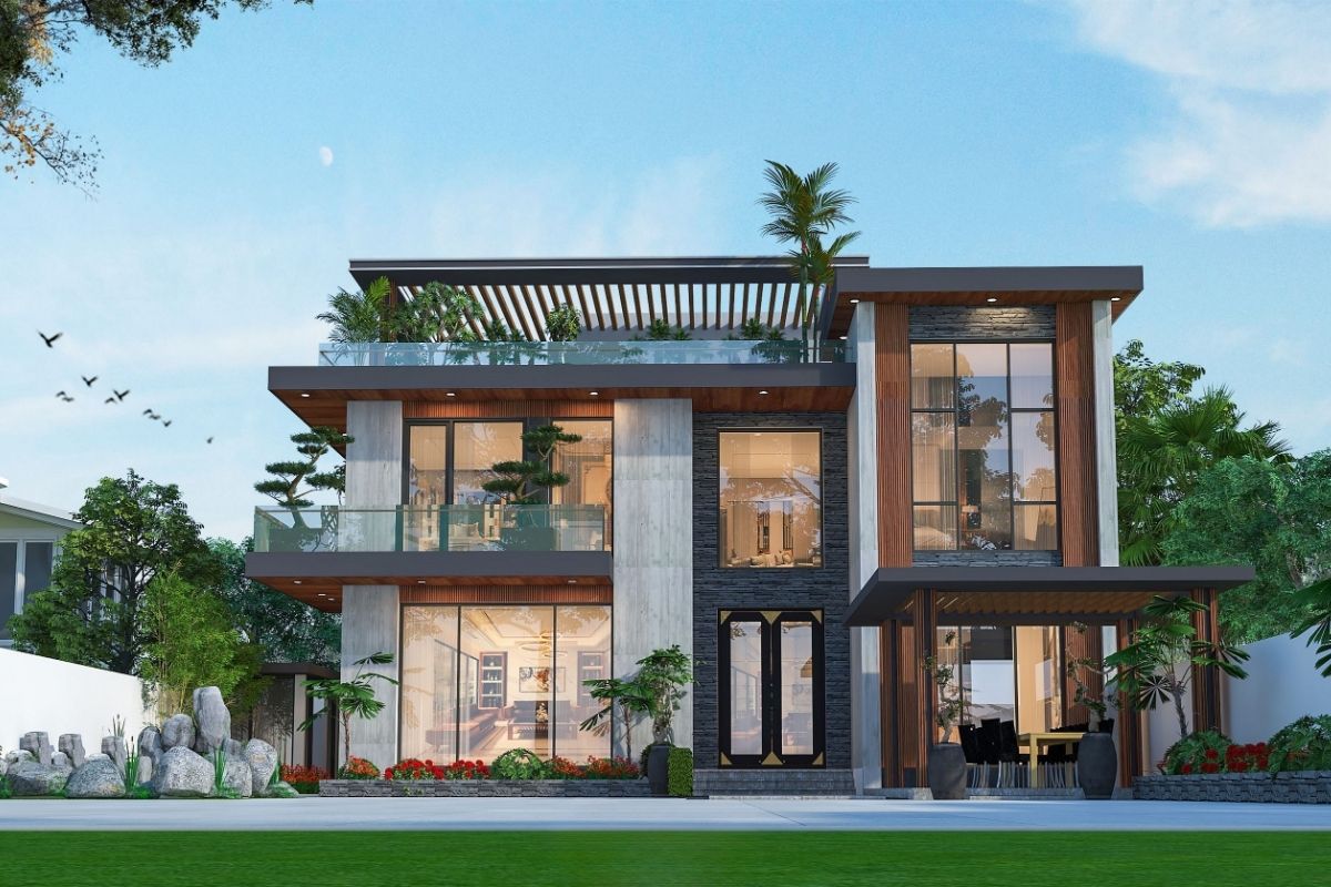Giải pháp này đặc biệt phù hợp với các khu đất đô thị và những gia chủ yêu thích phong cách tối giản  (Ảnh: Sưu tầm)