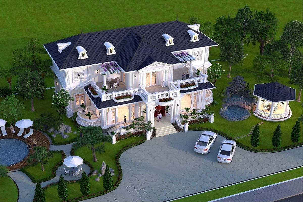 Không gian xanh là yếu tố tạo nên sức hút đặc biệt của biệt thự 2 tầng 4 phòng ngủ nhà vườn (Ảnh: Sưu tầm)