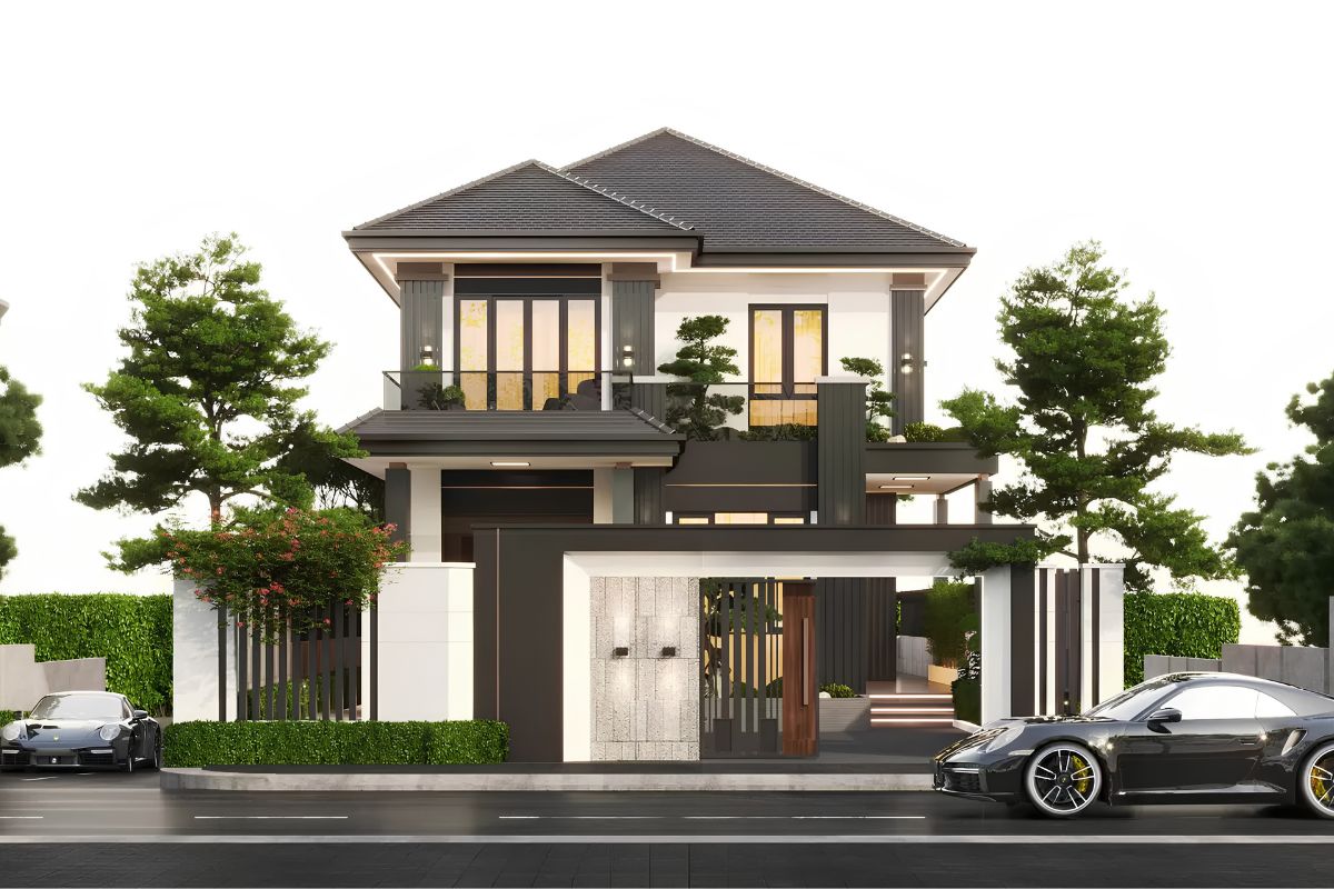 Mẫu biệt thự 2 tầng 5 phòng ngủ đẹp kèm báo giá 2026 26 Mẫu biệt thự 2 tầng 5 phòng ngủ 120m2 tối ưu công năng trên diện tích vừa phải (Ảnh: Sưu tầm)