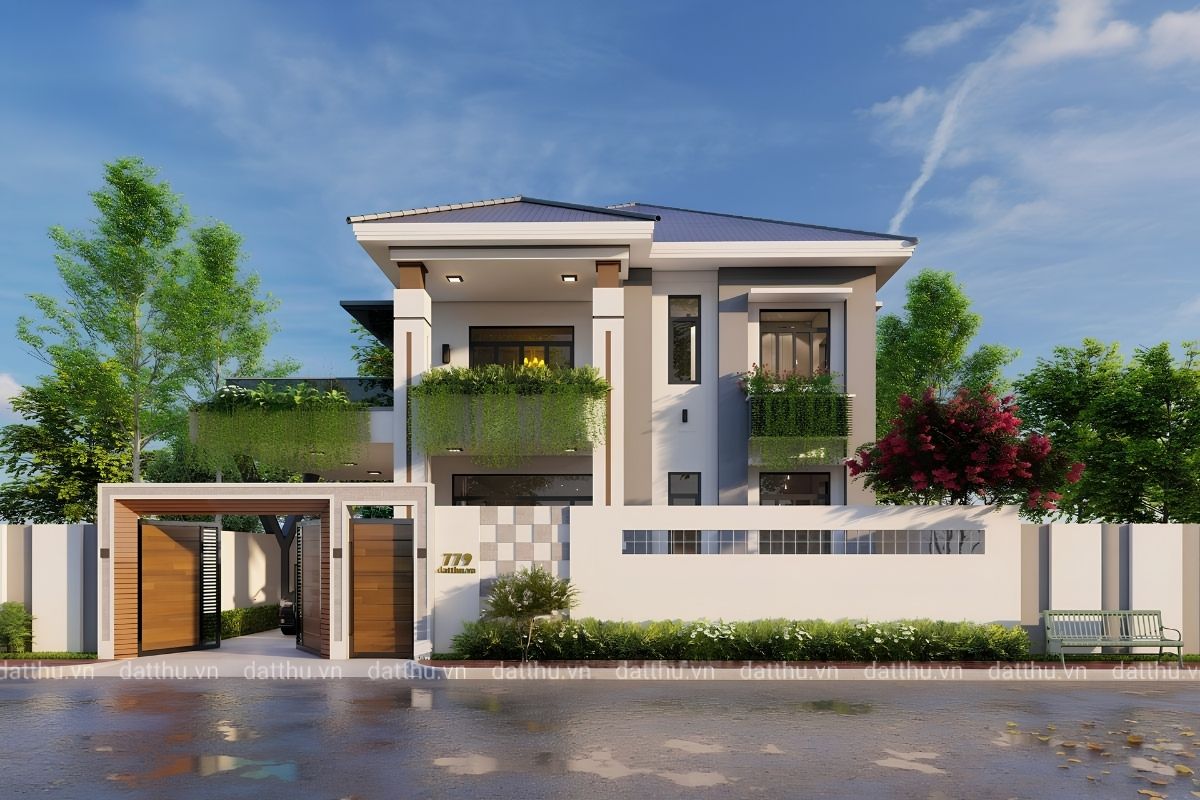 Mẫu biệt thự 2 tầng 5 phòng ngủ đẹp kèm báo giá 2026 31 Thiết kế biệt thự 2 tầng 5 phòng ngủ 150m2 tạo điều kiện phát triển mặt tiền ấn tượng (Ảnh: Sưu tầm)