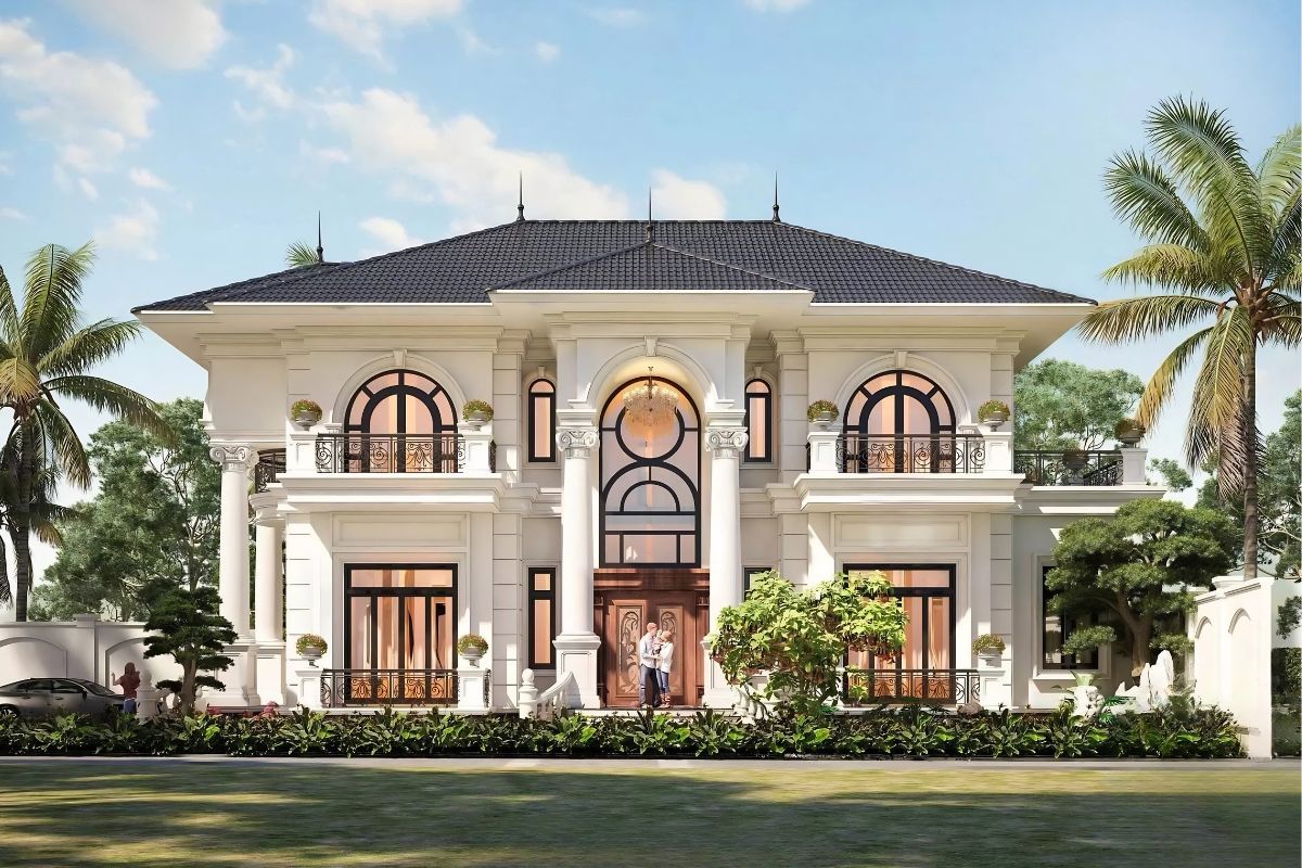 20+ Mẫu biệt thự 2 tầng 6 phòng ngủ đẹp & bản vẽ công năng tối ưu 2026 4 Mẫu biệt thự 2 tầng 6 phòng ngủ mái Nhật phù hợp nhiều phong cách kiến trúc hiện nay (Ảnh: Sưu tầm)