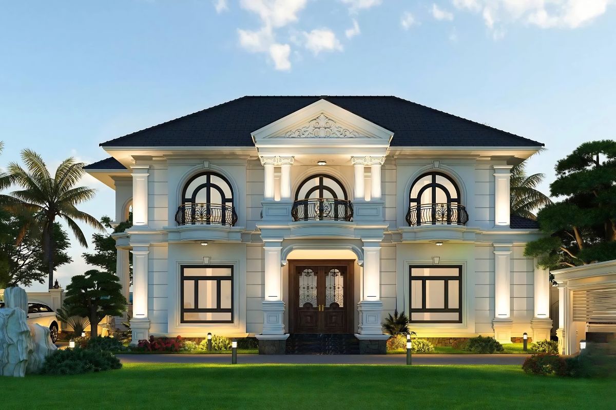 20+ Mẫu biệt thự 2 tầng 6 phòng ngủ đẹp & bản vẽ công năng tối ưu 2026 5 Thiết kế biệt thự 2 tầng 6 phòng ngủ mái Nhật mang đậm dấu ấn Á Đông hiện đại (Ảnh: Sưu tầm)