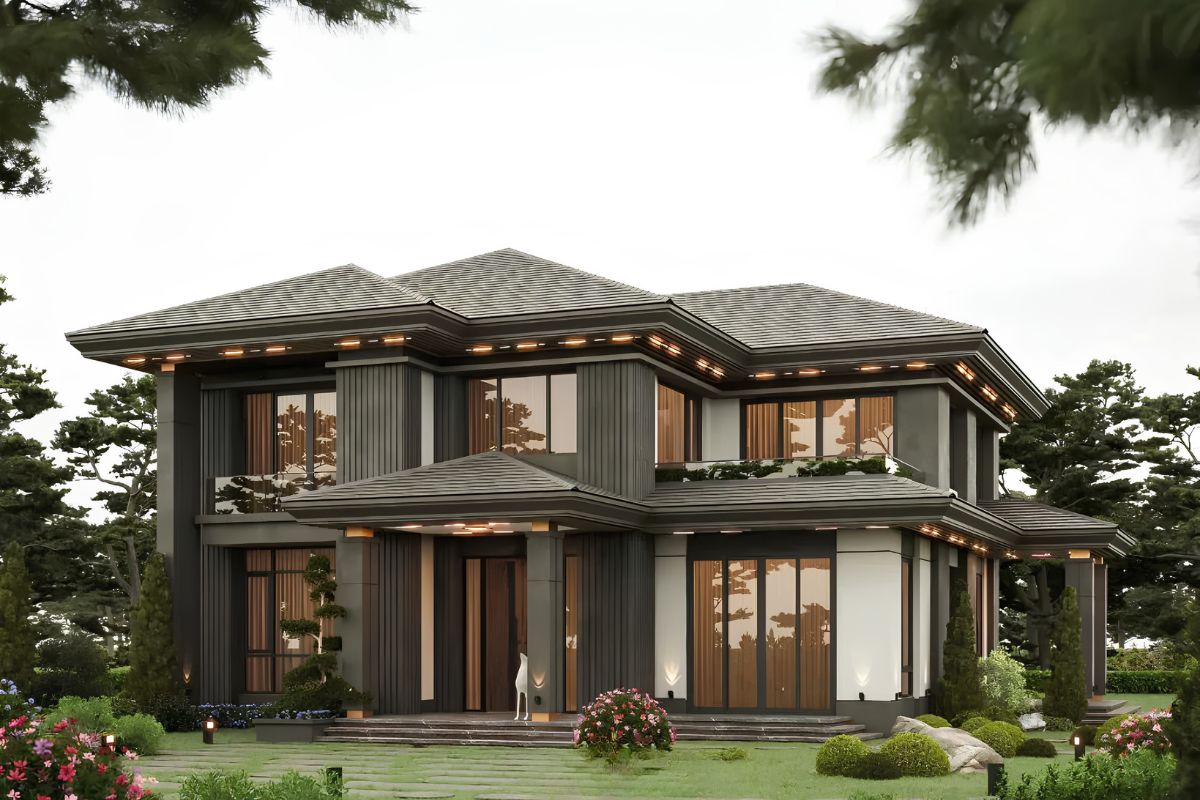 20+ Mẫu biệt thự 2 tầng 6 phòng ngủ đẹp & bản vẽ công năng tối ưu 2026 13 Mẫu biệt thự 2 tầng 6 phòng ngủ hiện đại ưu tiên không gian mở và ánh sáng tự nhiên (Ảnh: Sưu tầm)