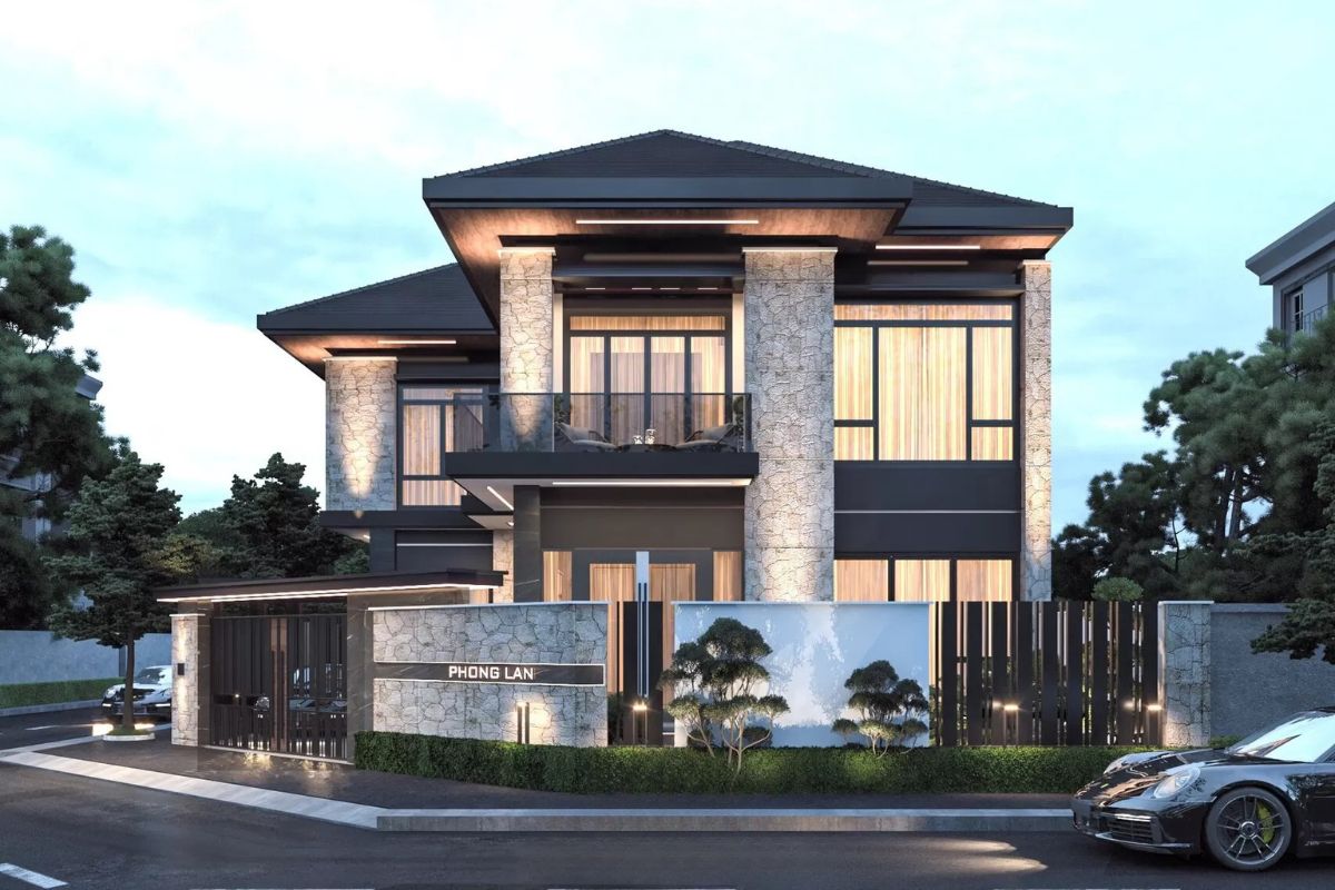 20+ Mẫu biệt thự 2 tầng 6 phòng ngủ đẹp & bản vẽ công năng tối ưu 2026 14 Thiết kế biệt thự 2 tầng 6 phòng ngủ hiện đại phù hợp gia đình trẻ yêu thích sự tiện nghi (Ảnh: Sưu tầm)