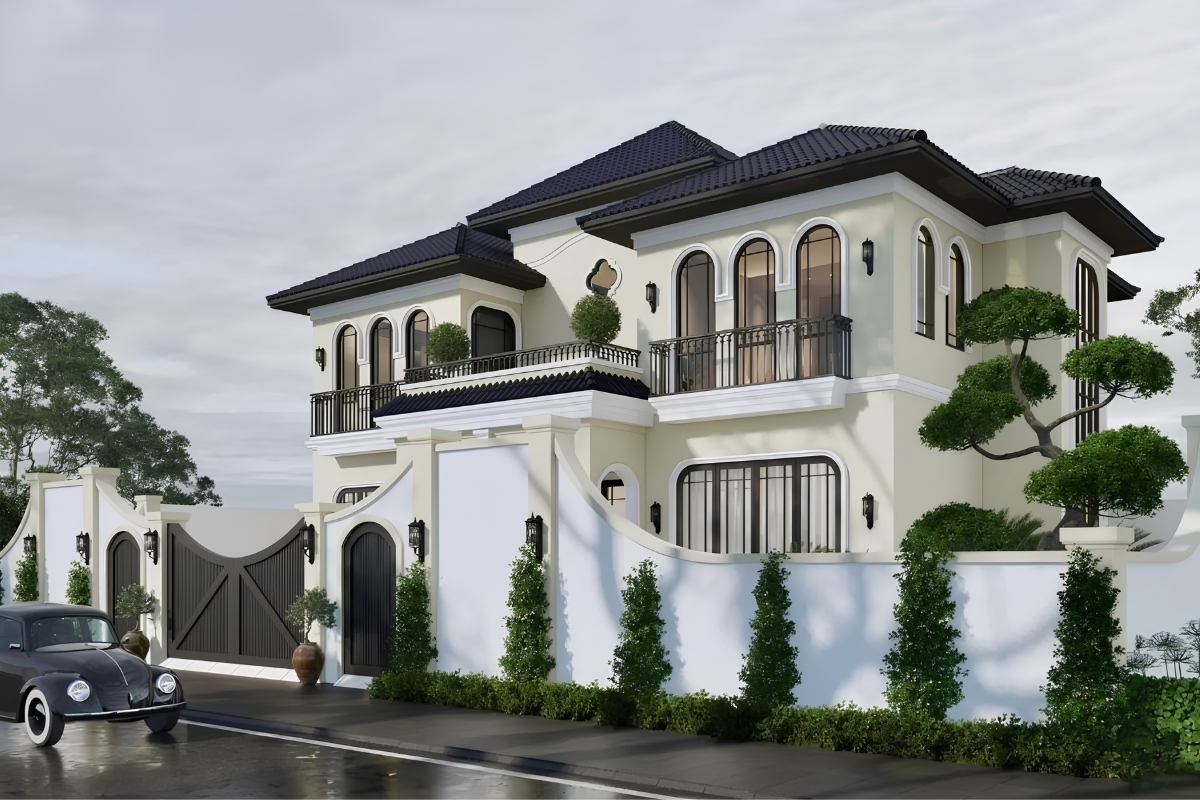 25+ Mẫu biệt thự 2 tầng phong cách Indochine đẹp lãng mạn & báo giá 2026 24 Giải pháp này đặc biệt phù hợp với các biệt thự Đông Dương 2 tầng trong đô thị (Ảnh: Sưu tầm)