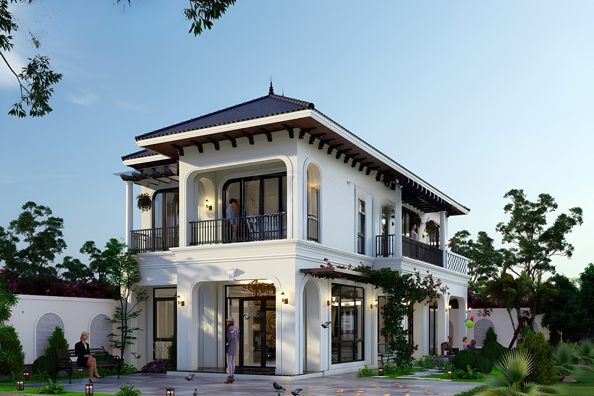 25+ Mẫu biệt thự 2 tầng phong cách Indochine đẹp lãng mạn & báo giá 2026 33 Công năng gọn gàng nhưng vẫn đảm bảo đầy đủ tiện ích sinh hoạt (Ảnh: Sưu tầm)