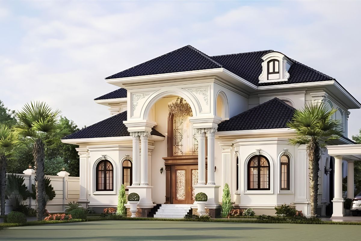 Mẫu biệt thự 2 tầng mặt tiền 10m đẹp 2026: bản vẽ & báo giá trọn gói 18 Biệt thự sân vườn mặt tiền 10m mang đến không gian sống gần gũi thiên nhiên và giàu cảm xúc mỗi ngày (Ảnh: Sưu tầm)
