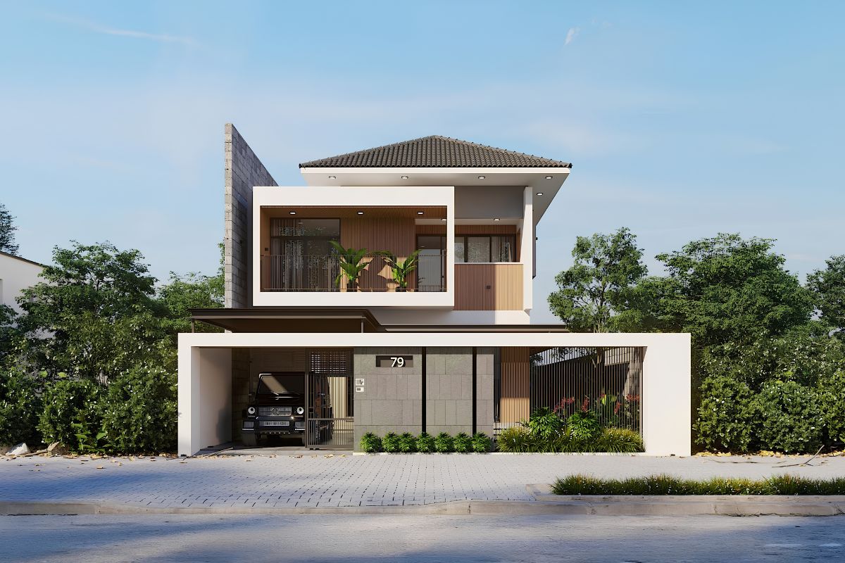 Mẫu biệt thự 2 tầng mặt tiền 12m đẹp nhất 2026 & báo giá trọn gói 3 Biệt thự mái Nhật mặt tiền 12m ghi điểm nhờ vẻ đẹp thanh lịch và phù hợp với nhiều khu đất khác nhau (Ảnh: Sưu tầm)