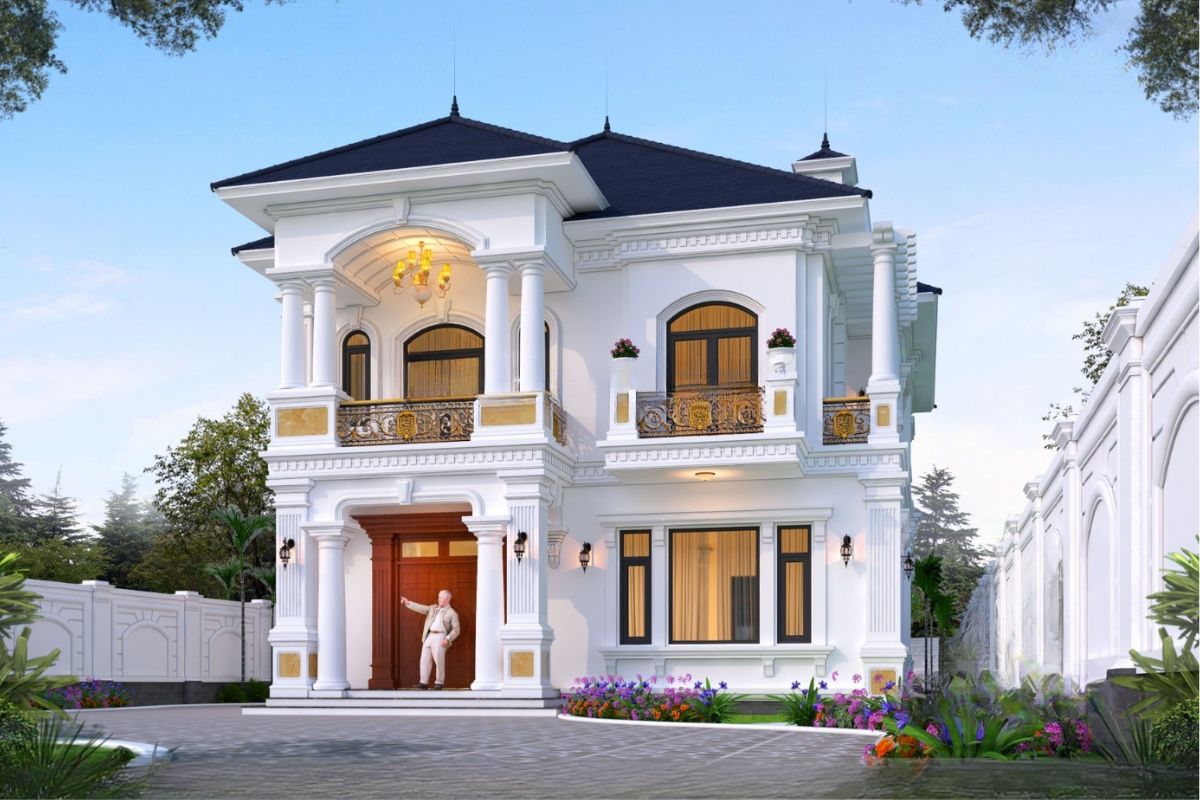 Mẫu biệt thự 2 tầng mặt tiền 12m đẹp nhất 2026 & báo giá trọn gói 7 Sự kết hợp giữa mái Nhật và sân vườn mang đến không gian sống mang hơi hướng nghỉ dưỡng (Ảnh: Sưu tầm)