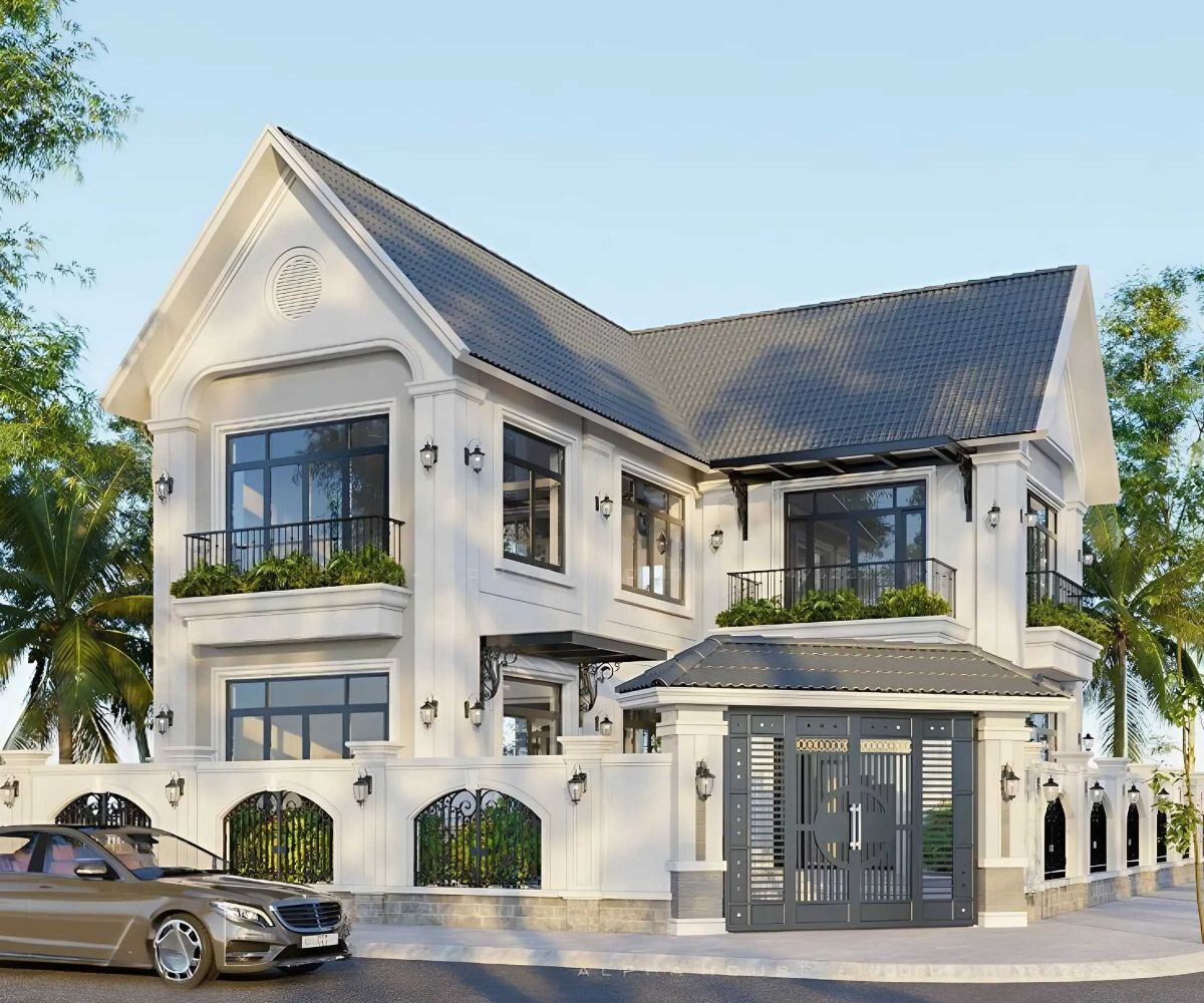 Mẫu biệt thự 2 tầng mặt tiền 12m đẹp nhất 2026 & báo giá trọn gói 21 Đây là phương án phù hợp cho những gia chủ muốn xây dựng biệt thự có gara ô tô (Ảnh: Sưu tầm)