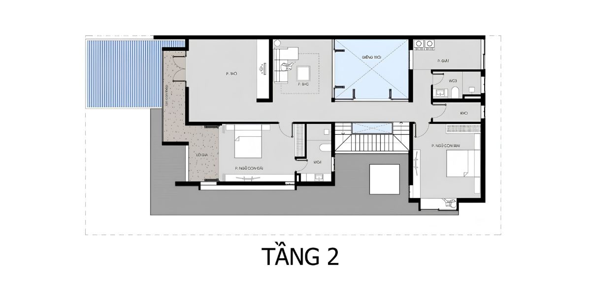 Mẫu biệt thự 2 tầng mặt tiền 12m đẹp nhất 2026 & báo giá trọn gói 29 Không gian tầng hai được tối ưu để mang lại sự riêng tư và thoải mái cho các thành viên (Ảnh: Sưu tầm)