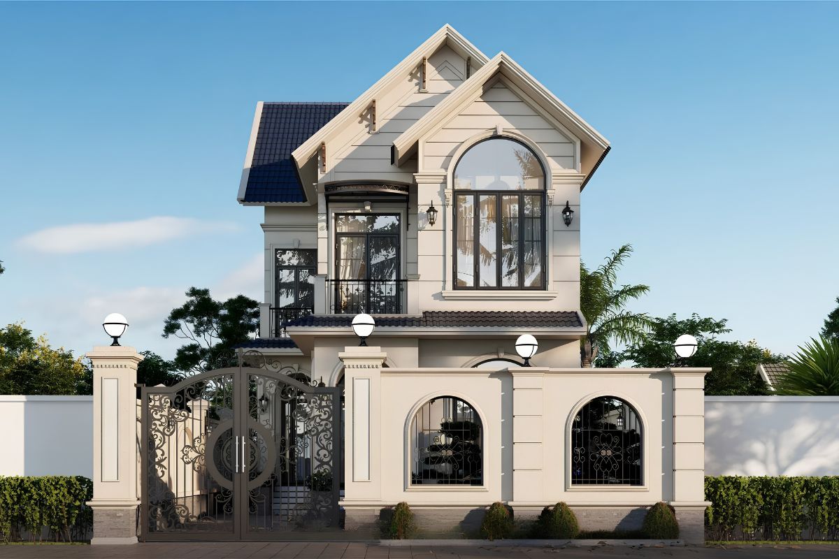 Mẫu biệt thự 2 tầng mặt tiền 7m đẹp & báo giá chi tiết 2026 6 Tân cổ điển mang đến vẻ đẹp sang trọng nhờ sự cân bằng giữa nét cổ điển và hơi thở hiện đại (Ảnh: Sưu tầm)
