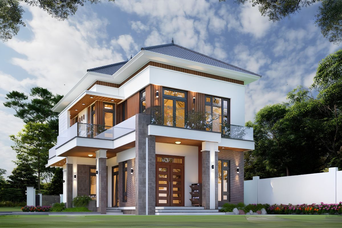 Mẫu biệt thự 2 tầng mặt tiền 7m đẹp & báo giá chi tiết 2026 12 Mái Nhật ghi điểm nhờ vẻ đẹp thanh thoát và khả năng thích nghi tốt với khí hậu Việt Nam (Ảnh: Sưu tầm)