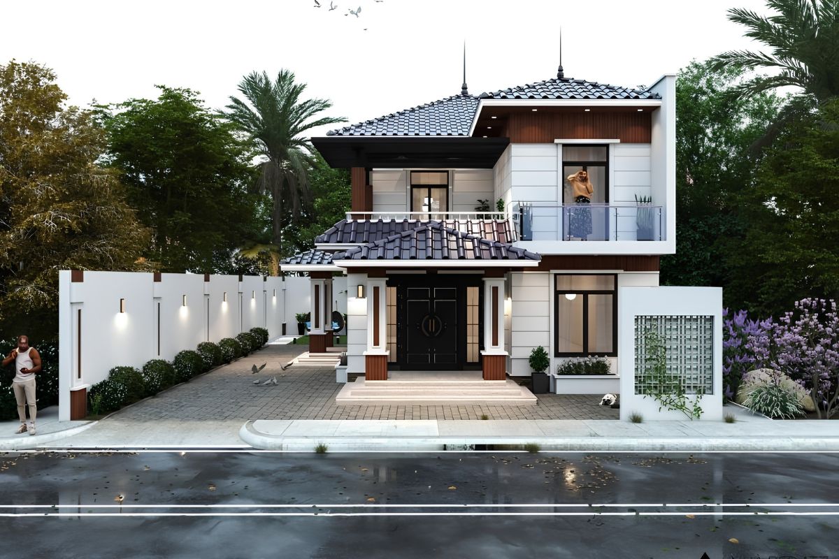 Mẫu biệt thự 2 tầng mặt tiền 7m đẹp & báo giá chi tiết 2026 13 Tỷ lệ mái cân đối giúp tổng thể công trình trở nên nhẹ nhàng và hài hòa hơn (Ảnh: Sưu tầm)