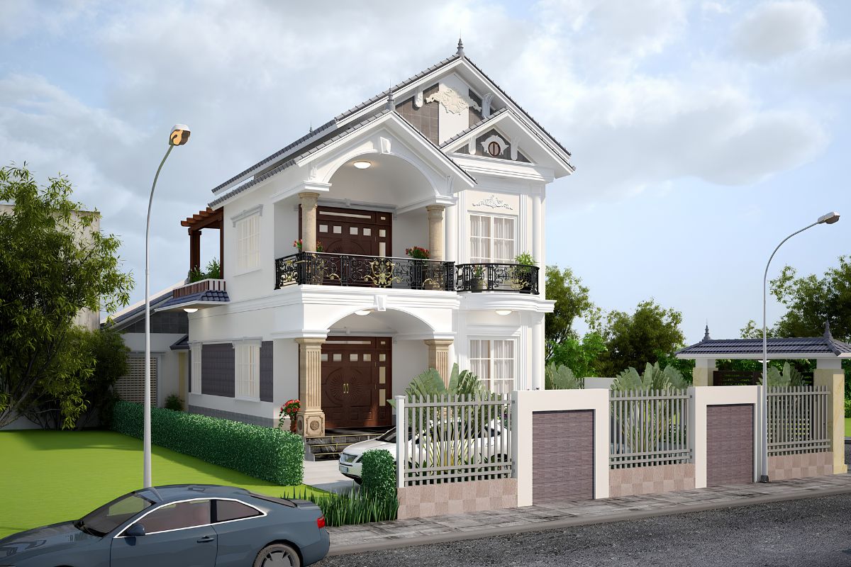 Mẫu biệt thự 2 tầng mặt tiền 7m đẹp & báo giá chi tiết 2026 15 Mái Thái luôn nằm trong nhóm thiết kế được yêu thích nhờ vẻ đẹp cao ráo và nổi bật (Ảnh: Sưu tầm)
