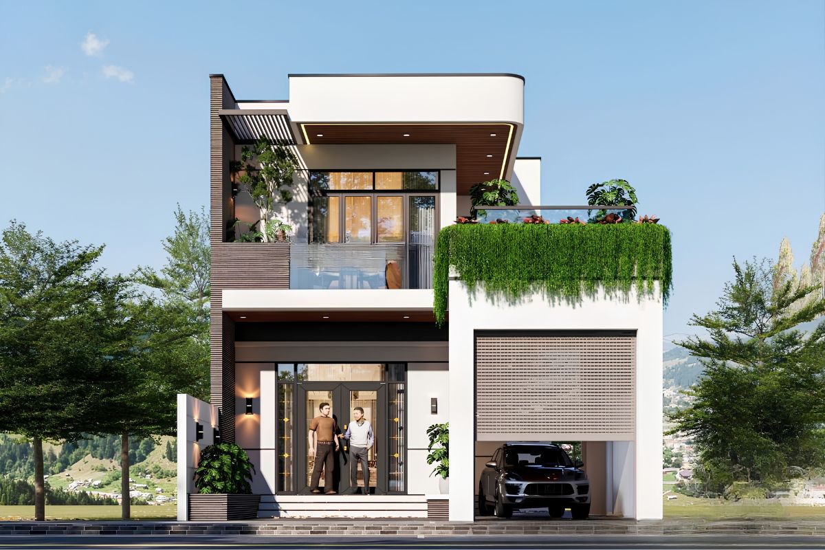 Mẫu biệt thự 2 tầng mặt tiền 7m đẹp & báo giá chi tiết 2026 21 Mặt tiền 7m cho phép bố trí gara ô tô thuận tiện mà vẫn đảm bảo sự cân đối cho kiến trúc tổng thể (Ảnh: Sưu tầm)