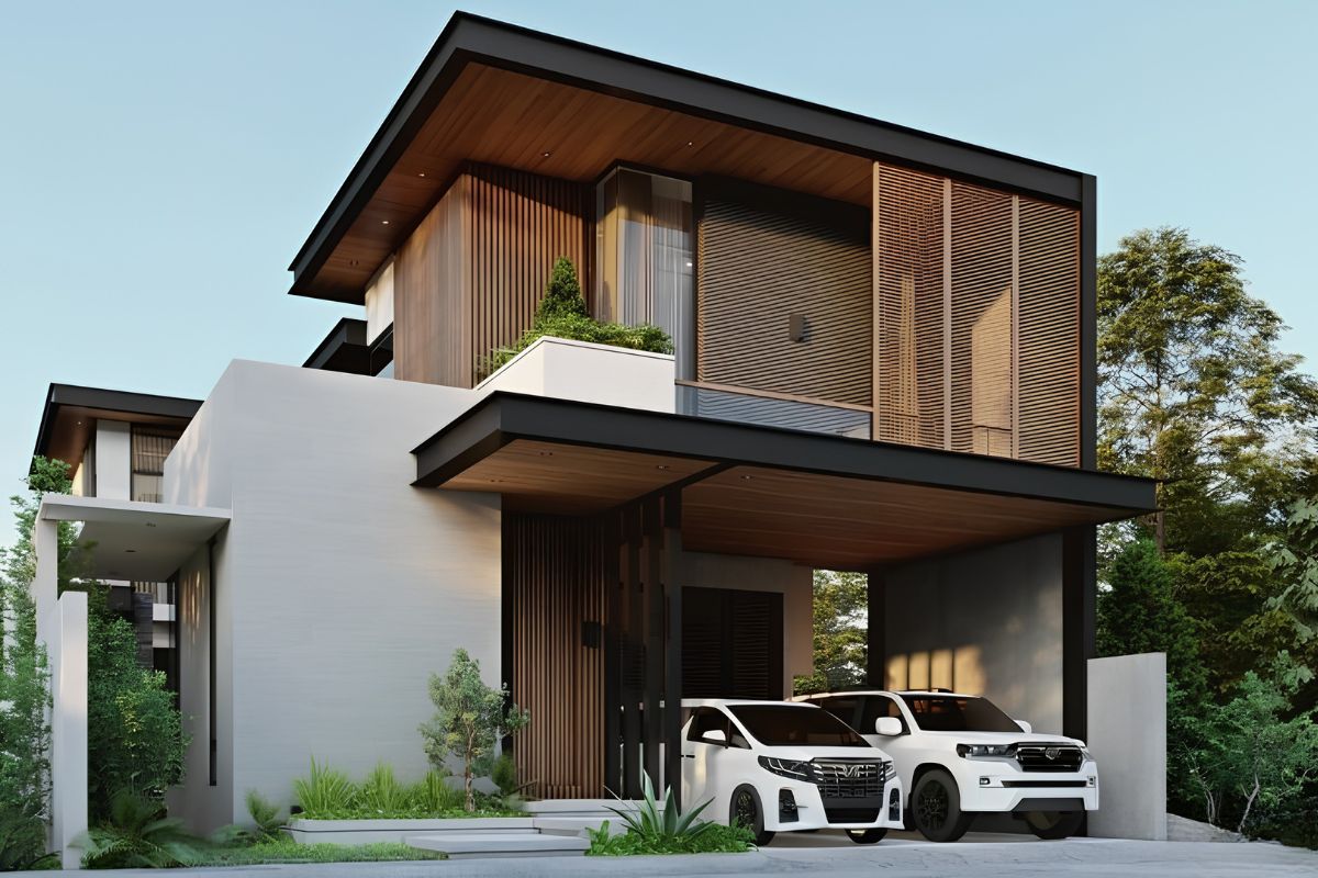 Mẫu biệt thự 2 tầng mặt tiền 7m đẹp & báo giá chi tiết 2026 22 Gara được tích hợp khéo léo giúp tối ưu diện tích và nâng cao trải nghiệm sử dụng (Ảnh: Sưu tầm)