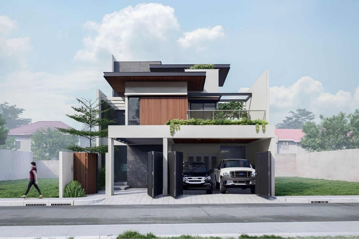 Mẫu biệt thự 2 tầng mặt tiền 7m đẹp & báo giá chi tiết 2026 23 Đây là lựa chọn phù hợp với các gia đình hiện đại có nhu cầu sử dụng phương tiện cá nhân thường xuyên (Ảnh: Sưu tầm)