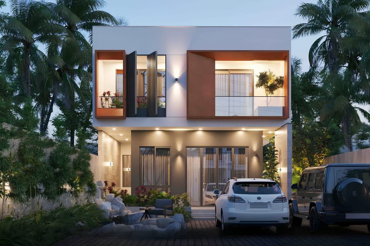Mẫu biệt thự 2 tầng mặt tiền 7m đẹp & báo giá chi tiết 2026 33 Sự hiện diện của cây xanh giúp công trình trở nên mềm mại và gần gũi hơn với thiên nhiên (Ảnh: Sưu tầm)