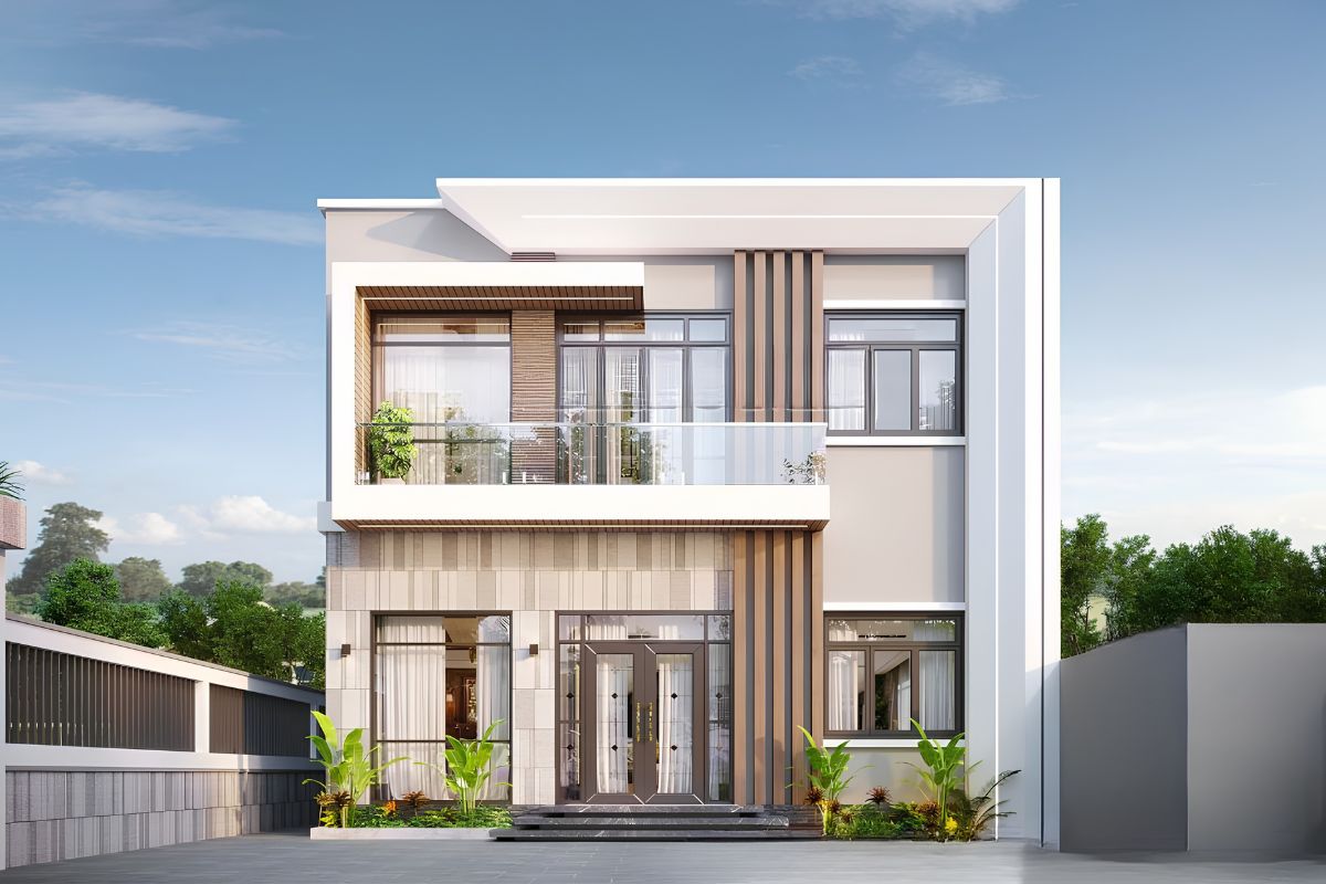 Sự kết hợp hài hòa giữa kiến trúc và cảnh quan mang đến cho biệt thự 2 tầng mặt tiền 9m vẻ đẹp trẻ trung, bền vững theo thời gian (Ảnh: Sưu tầm)