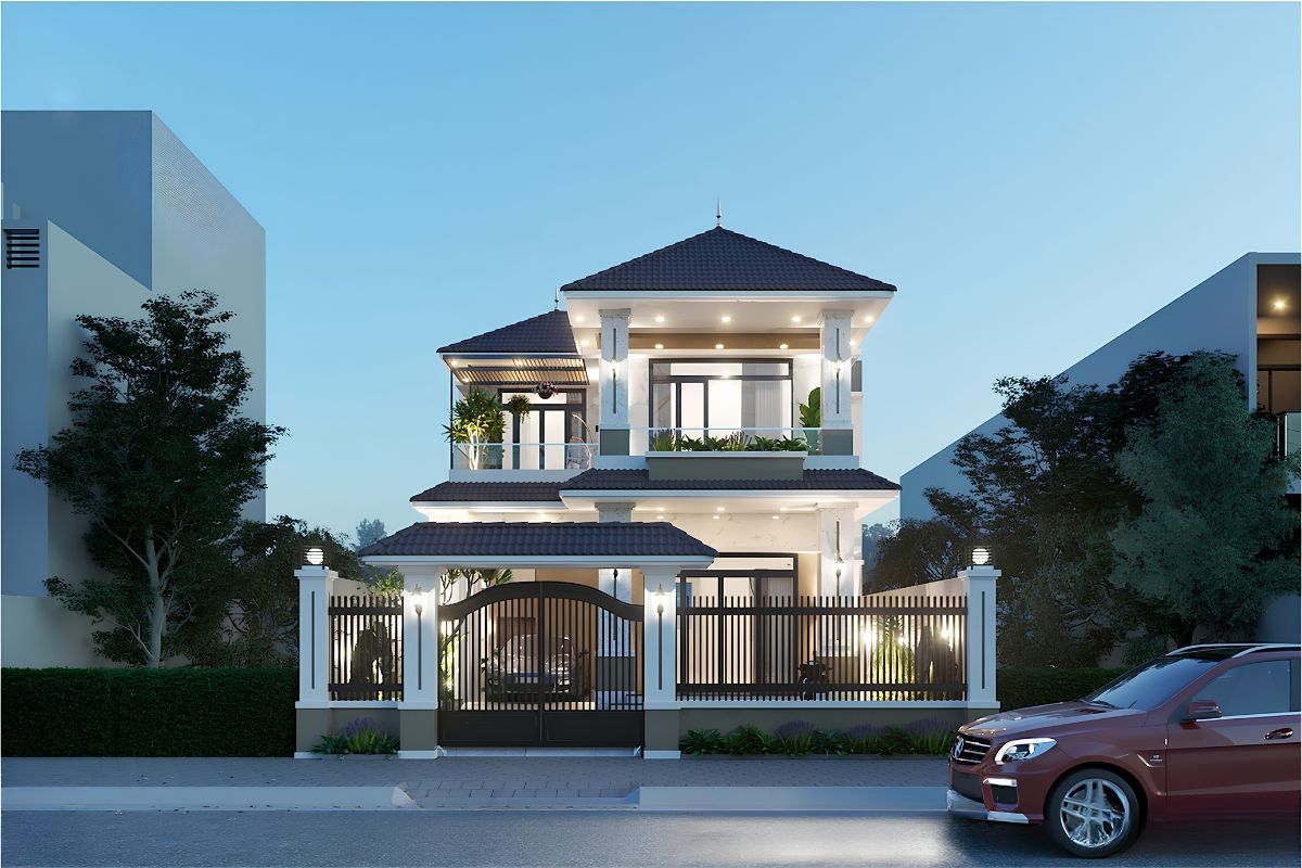 Nhẹ nhàng, tinh tế và cân đối là những ưu điểm nổi bật của mẫu biệt thự 2 tầng mặt tiền 9m mái Nhật (Ảnh: Sưu tầm)