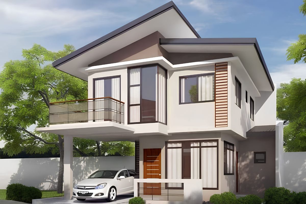 Mái lệch mang đến diện mạo mới lạ, giúp biệt thự 2 tầng mặt tiền 9m trở nên nổi bật và khác biệt (Ảnh: Sưu tầm)
