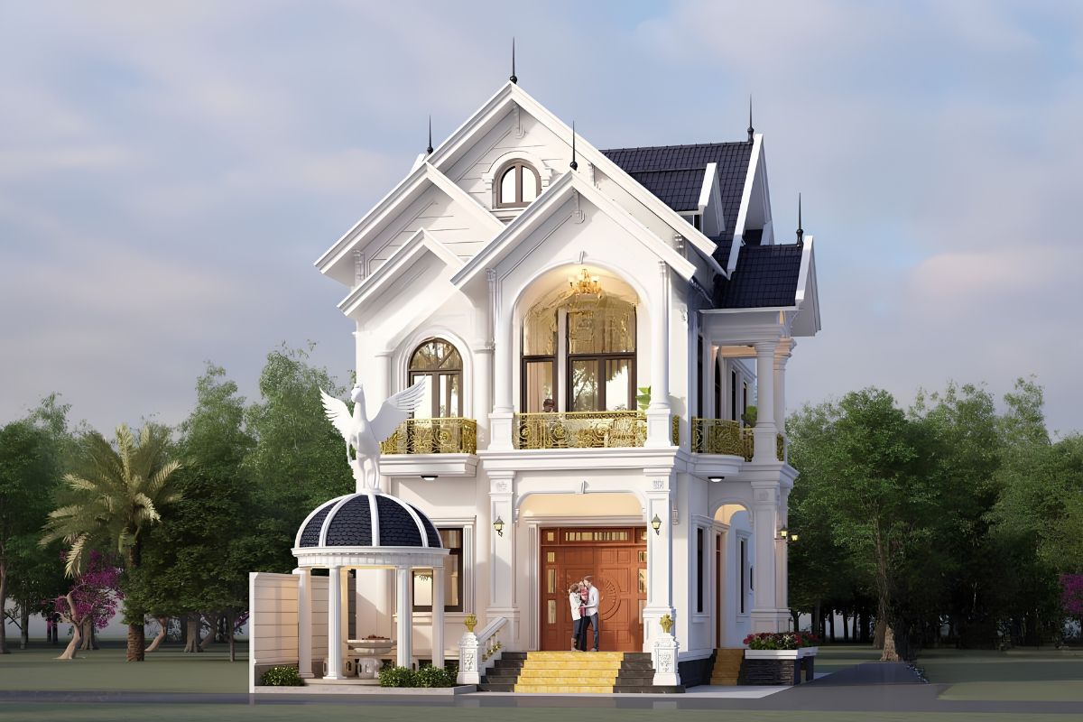 Thiết kế cân đối cùng mặt tiền rộng tạo nên tổng thể đẹp mắt và tiện nghi cho gia đình từ 3–4 thành viên (Ảnh: Sưu tầm)