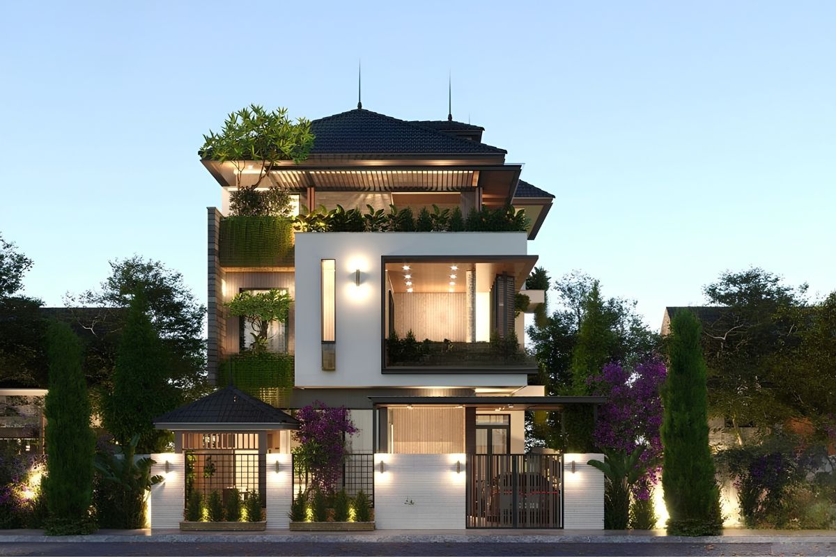 Những khoảng lùi và mảng xanh giúp công trình trở nên thoáng đãng dù diện tích không quá lớn (Ảnh: Sưu tầm)