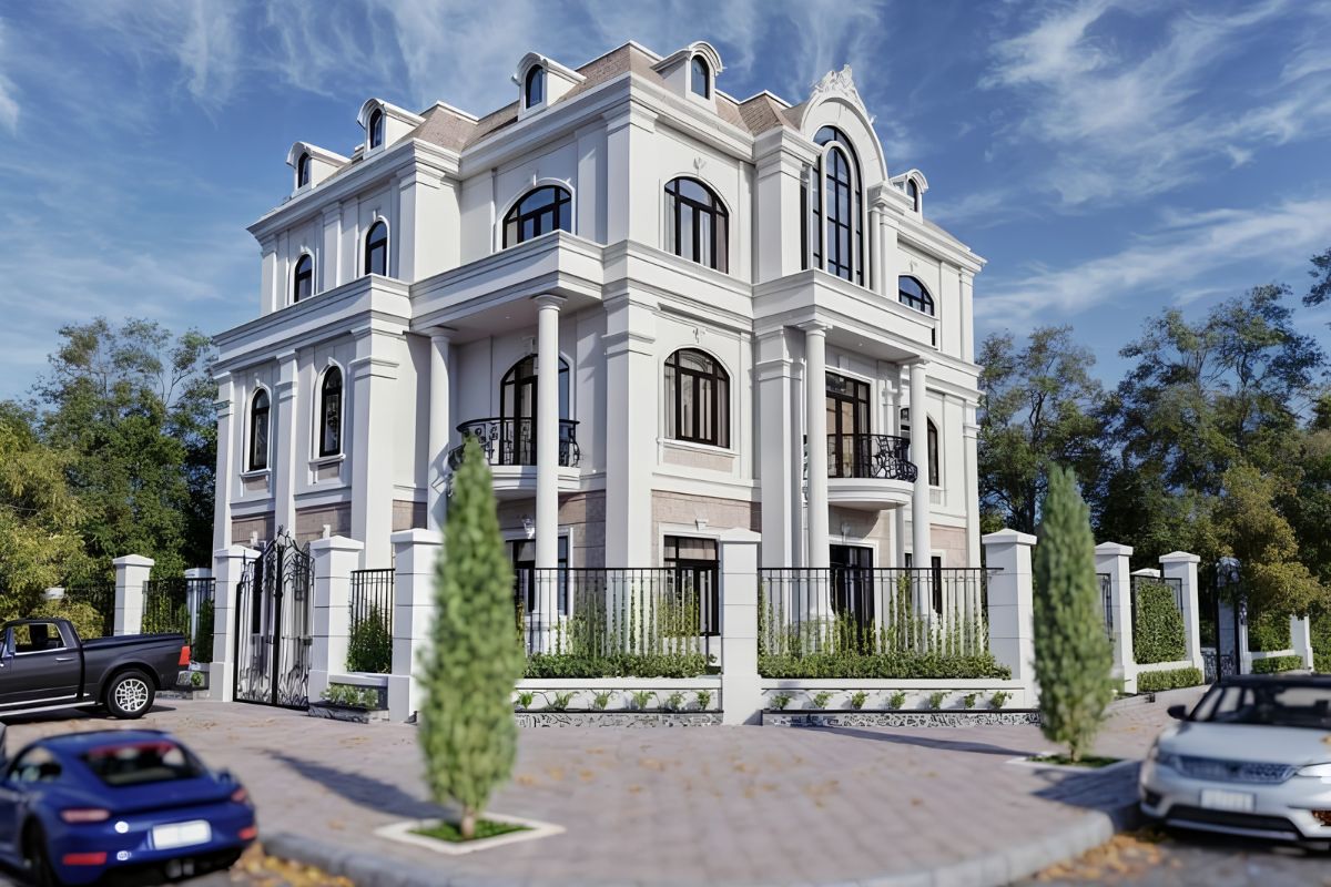 Mẫu biệt thự 3 tầng 2 mặt tiền đẹp nhất 2026 & báo giá tối ưu 8 Mẫu biệt thự 3 tầng 2 mặt tiền đẹp tân cổ điển phù hợp với gia chủ yêu thích vẻ đẹp thanh lịch và bền vững (Ảnh: Sưu tầm)