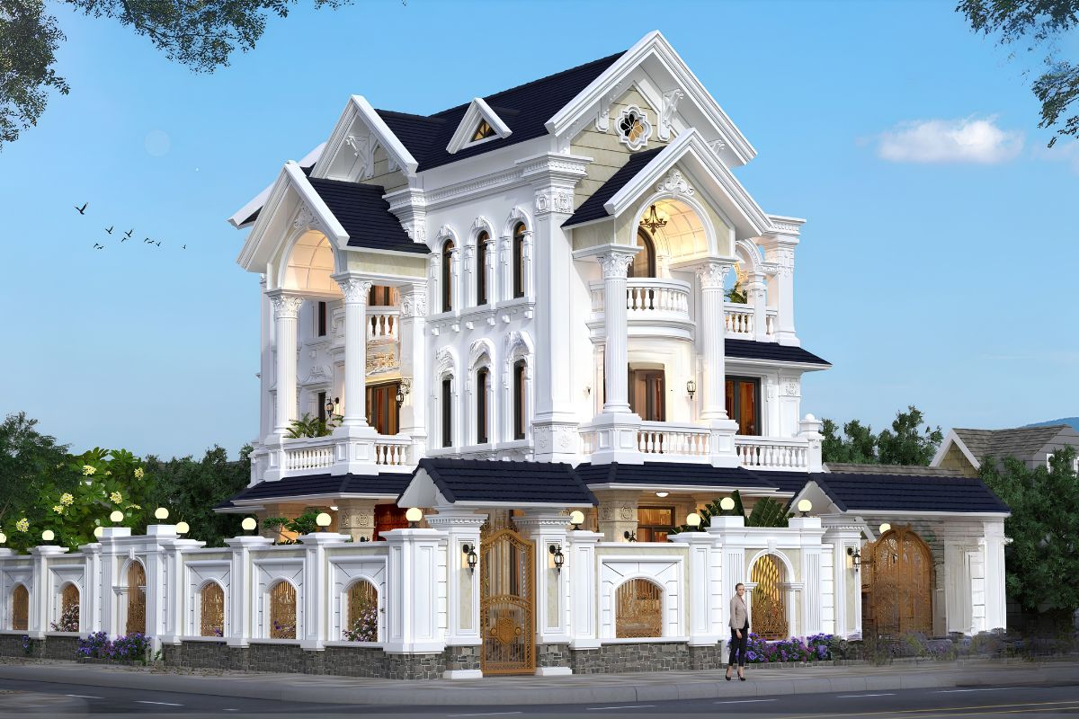 Mẫu biệt thự 3 tầng 2 mặt tiền đẹp nhất 2026 & báo giá tối ưu 15 Biệt thự 3 tầng 2 mặt tiền mái Thái có dáng vẻ cao ráo, thanh thoát và phù hợp với khí hậu Việt Nam (Ảnh: Sưu tầm)