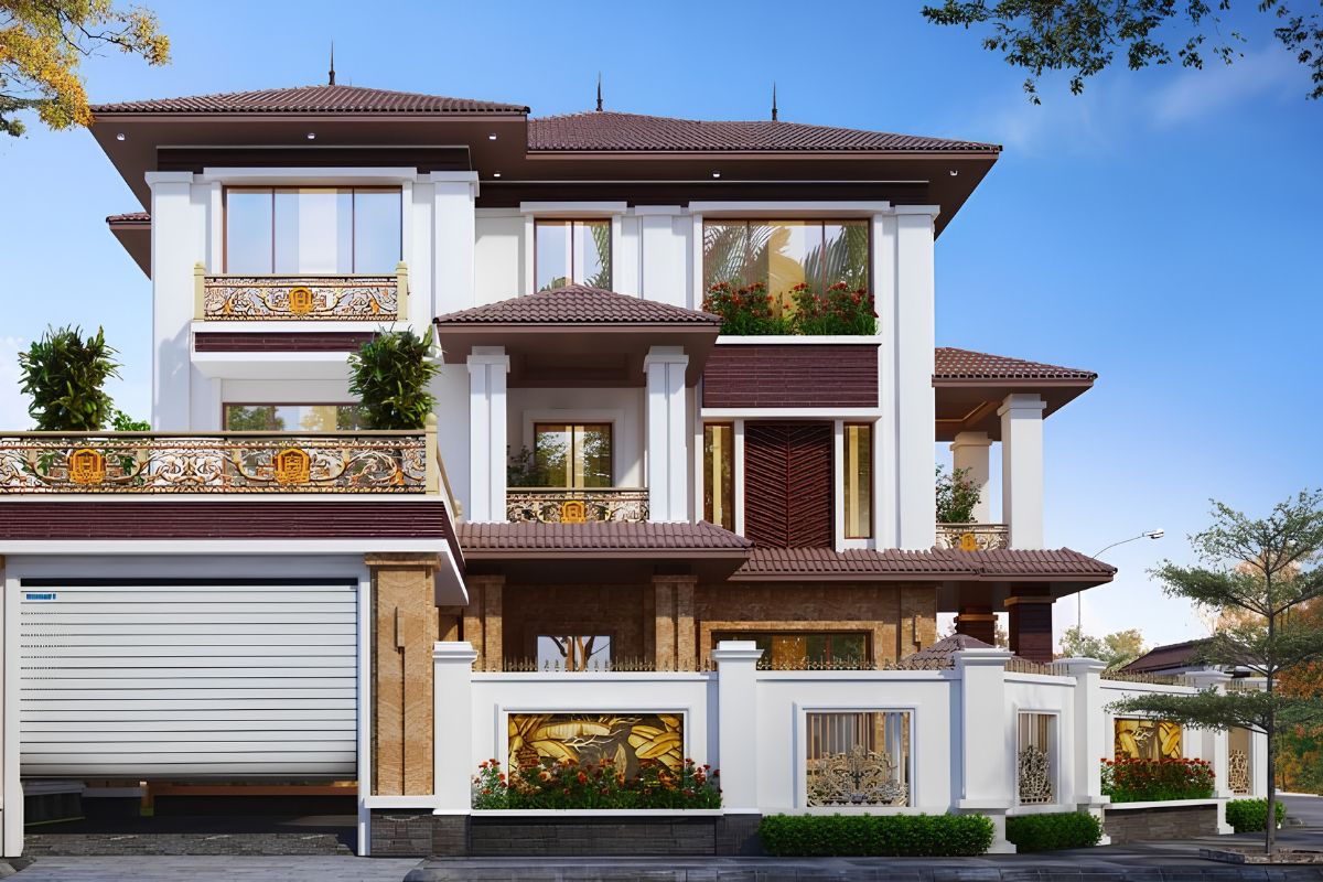 Mẫu biệt thự 3 tầng 2 mặt tiền đẹp nhất 2026 & báo giá tối ưu 31 Lợi thế hai mặt tiền giúp việc bố trí lối xe, lối đi bộ và sảnh chính trở nên linh hoạt hơn (Ảnh: Sưu tầm)
