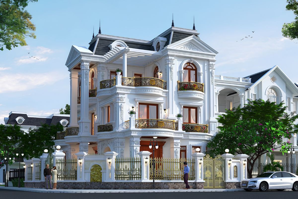 Mẫu biệt thự 3 tầng 2 mặt tiền đẹp nhất 2026 & báo giá tối ưu 37 Mặt tiền chính của biệt thự 3 tầng 2 mặt tiền thường gắn với sảnh vào, tầm nhìn đẹp và hướng giao thông thuận tiện (Ảnh: Sưu tầm)
