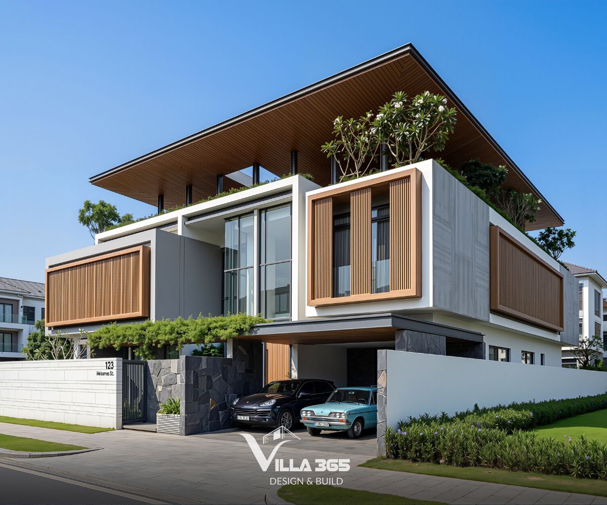 Hệ lam gỗ giúp giảm bức xạ mặt trời chiếu trực tiếp vào vách kính 
